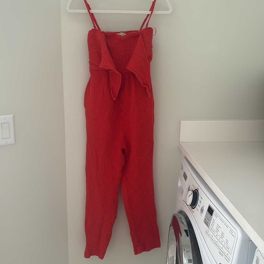 Anthropologie orange romper jumpsuit with pockets XS